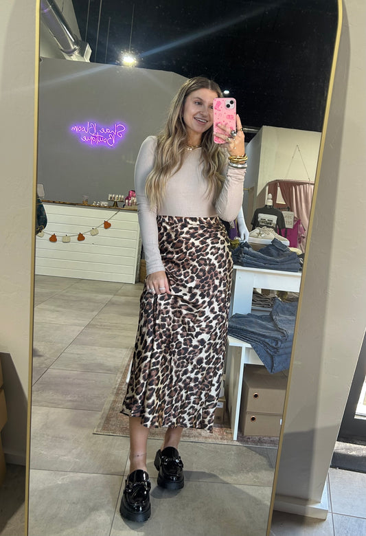 Leopard Print Midi Skirt