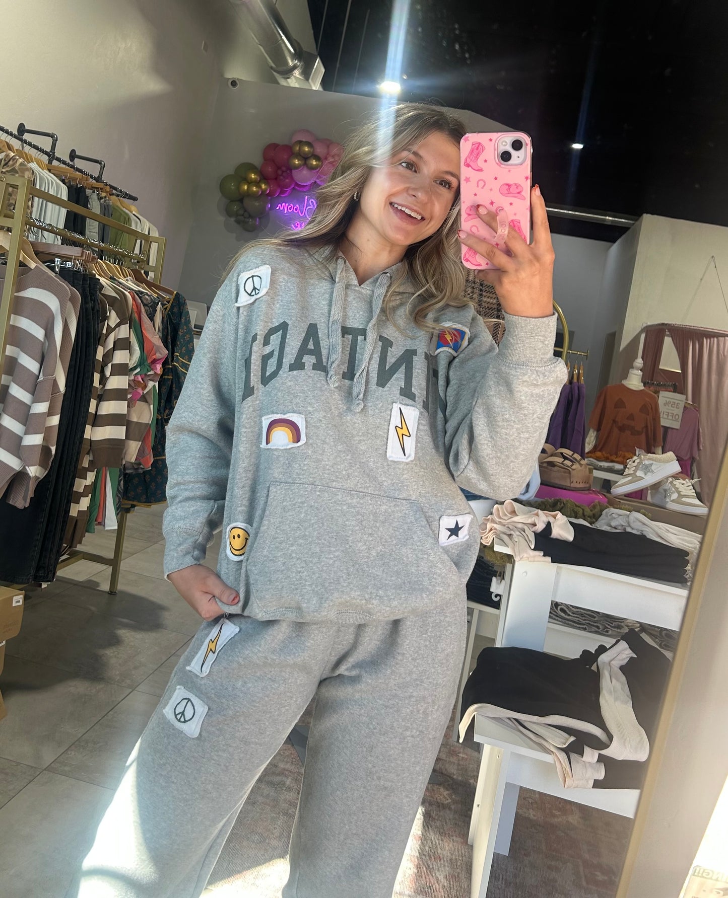 Vintage Havana Grey Hoodie With Patches