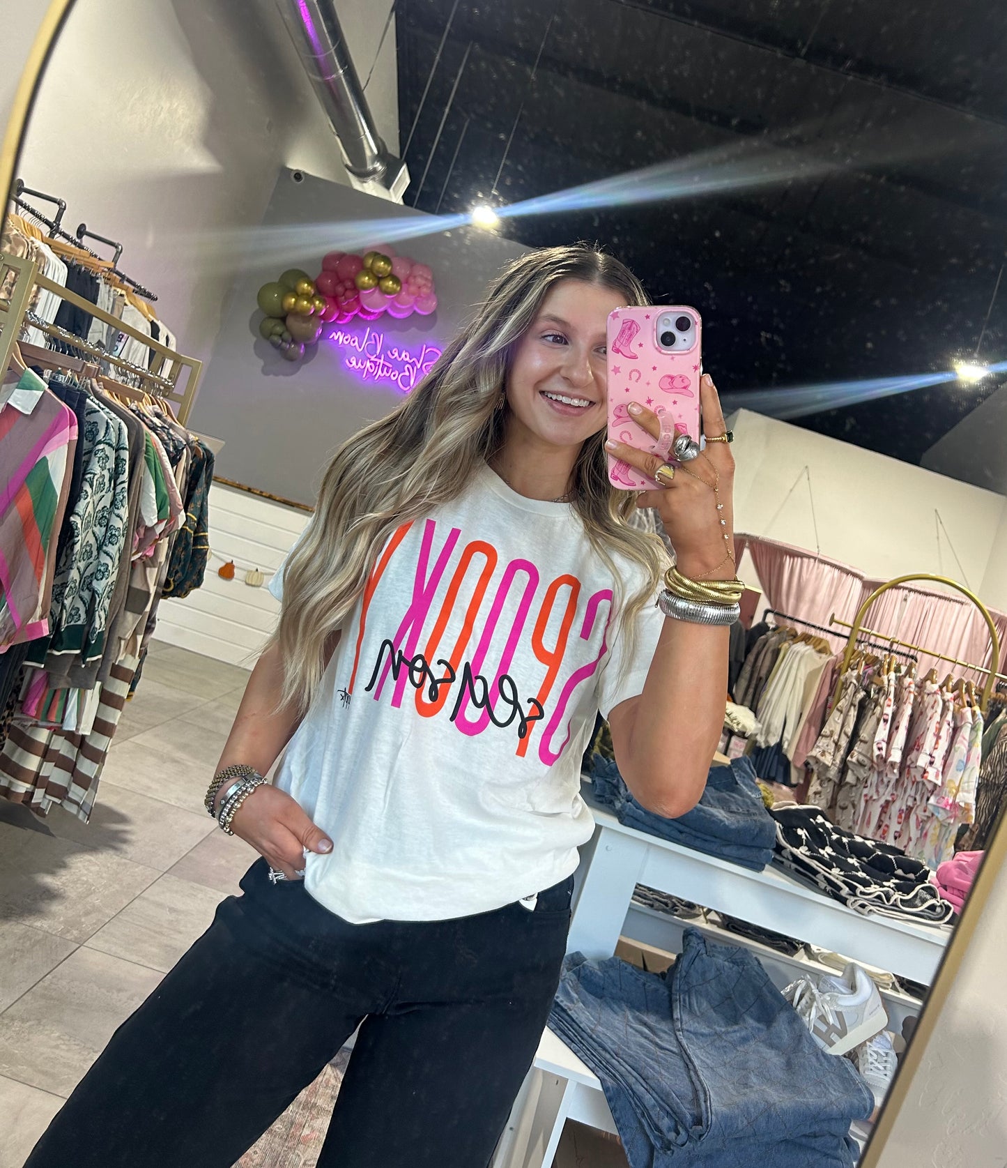 Cream T-Shirt With Pink & Orange Spooky Season