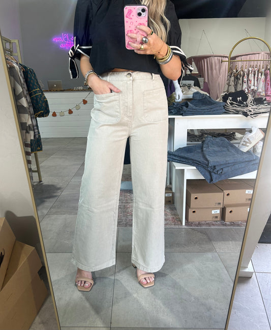 Stone Wide Leg Pants With Front Pockets