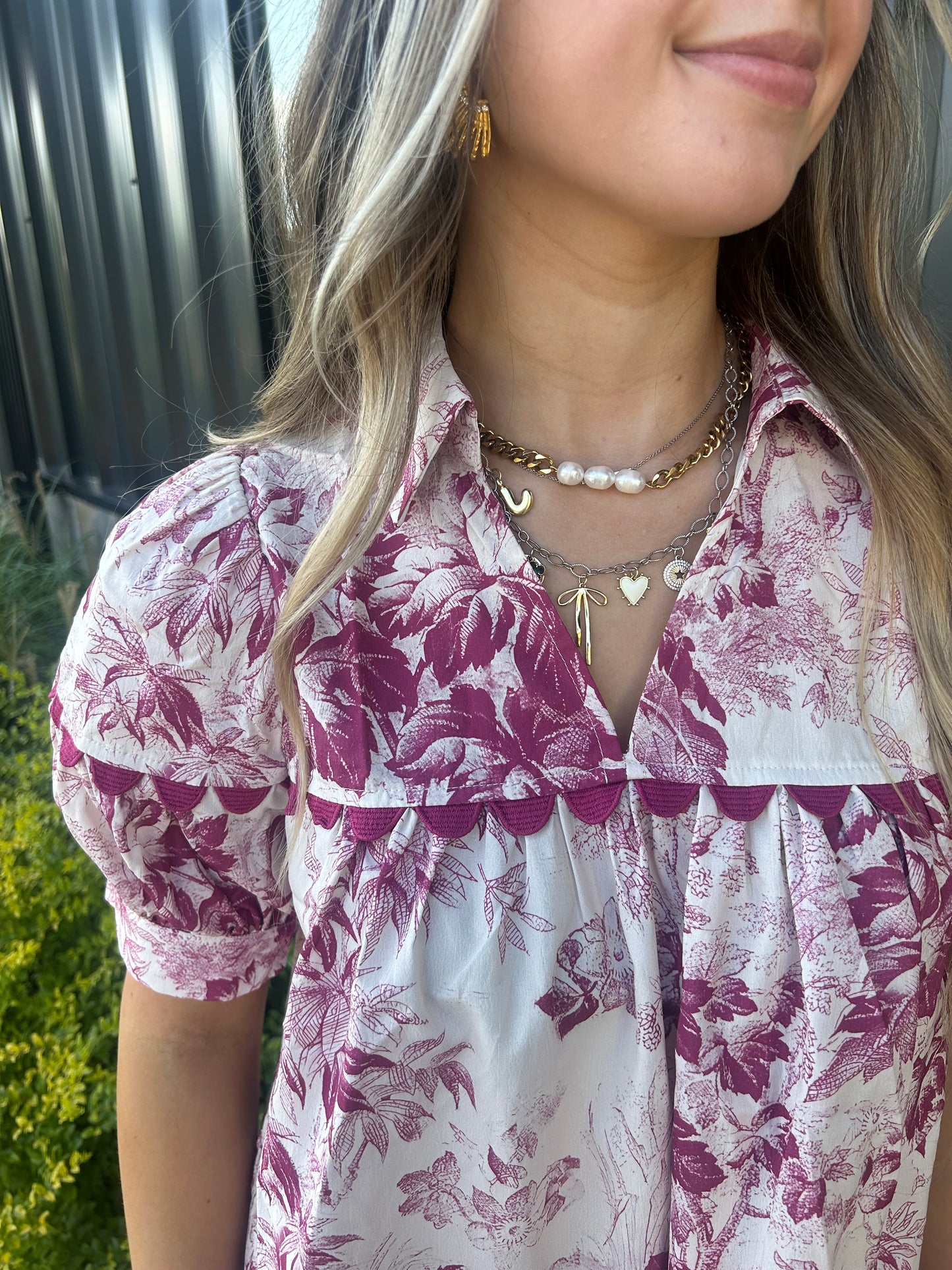 Merlot Floral Puff Sleeve Blouse