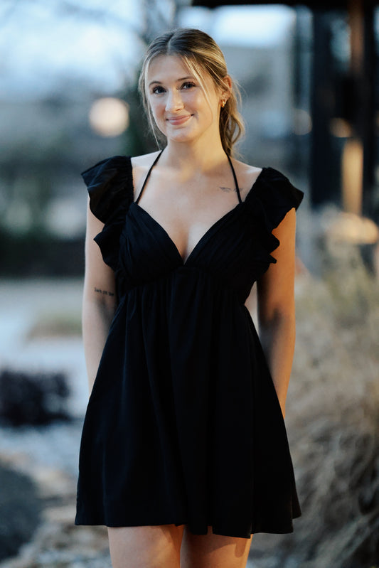 Black Romper With Back Tie