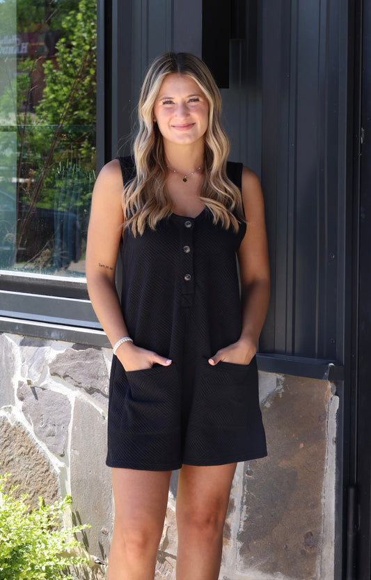 Black Textured Romper