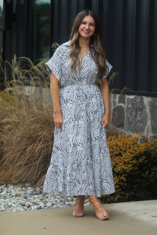 Black&White Print Midi Dress