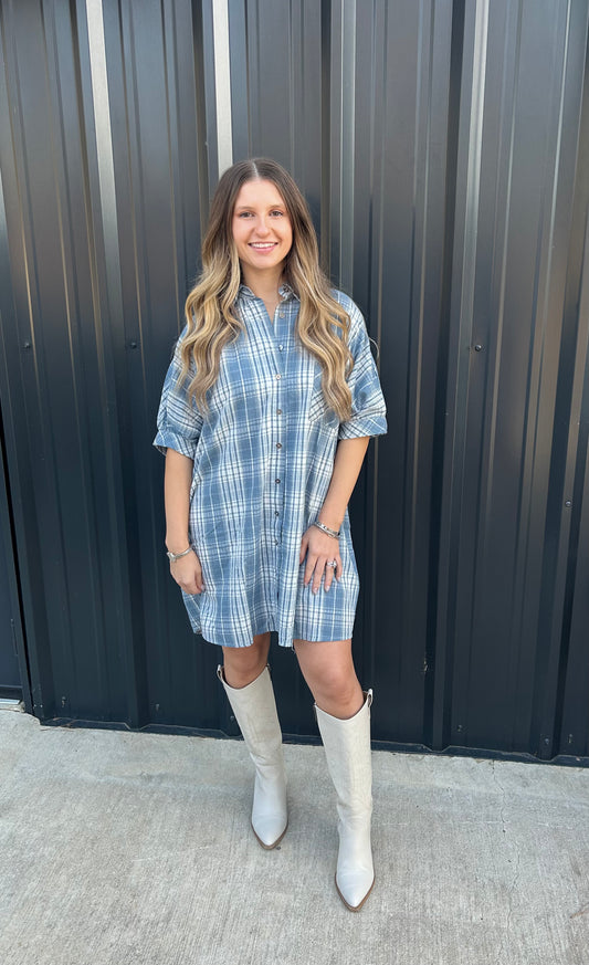 Blue Plaid Short Dress