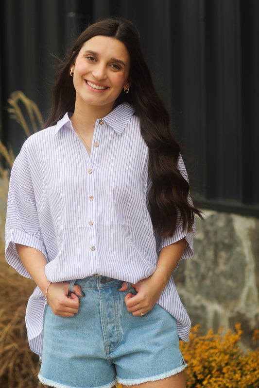 Thin Blue Striped Button Up