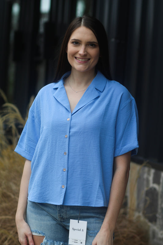 Blue Short Sleeve Button Up