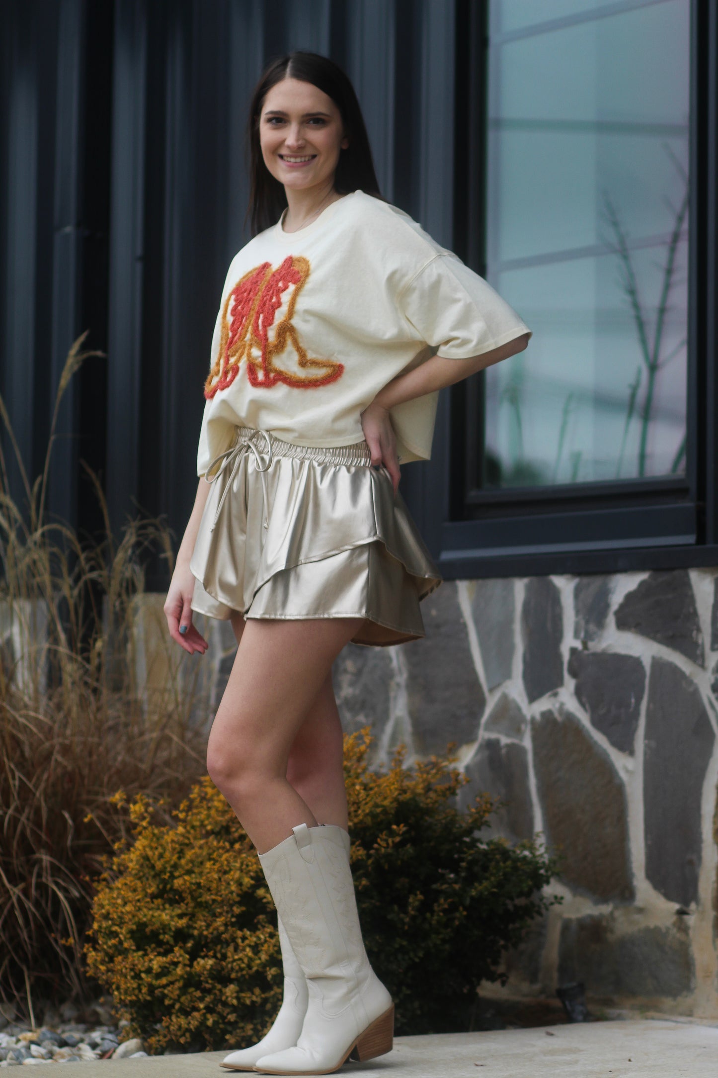 Gold Pleather Ruffle Shorts