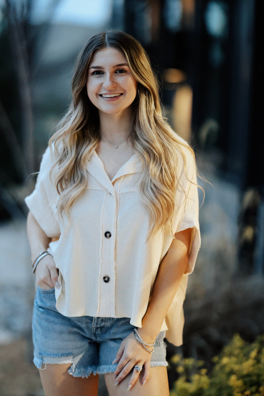 Cream Cropped Button Down Shirt