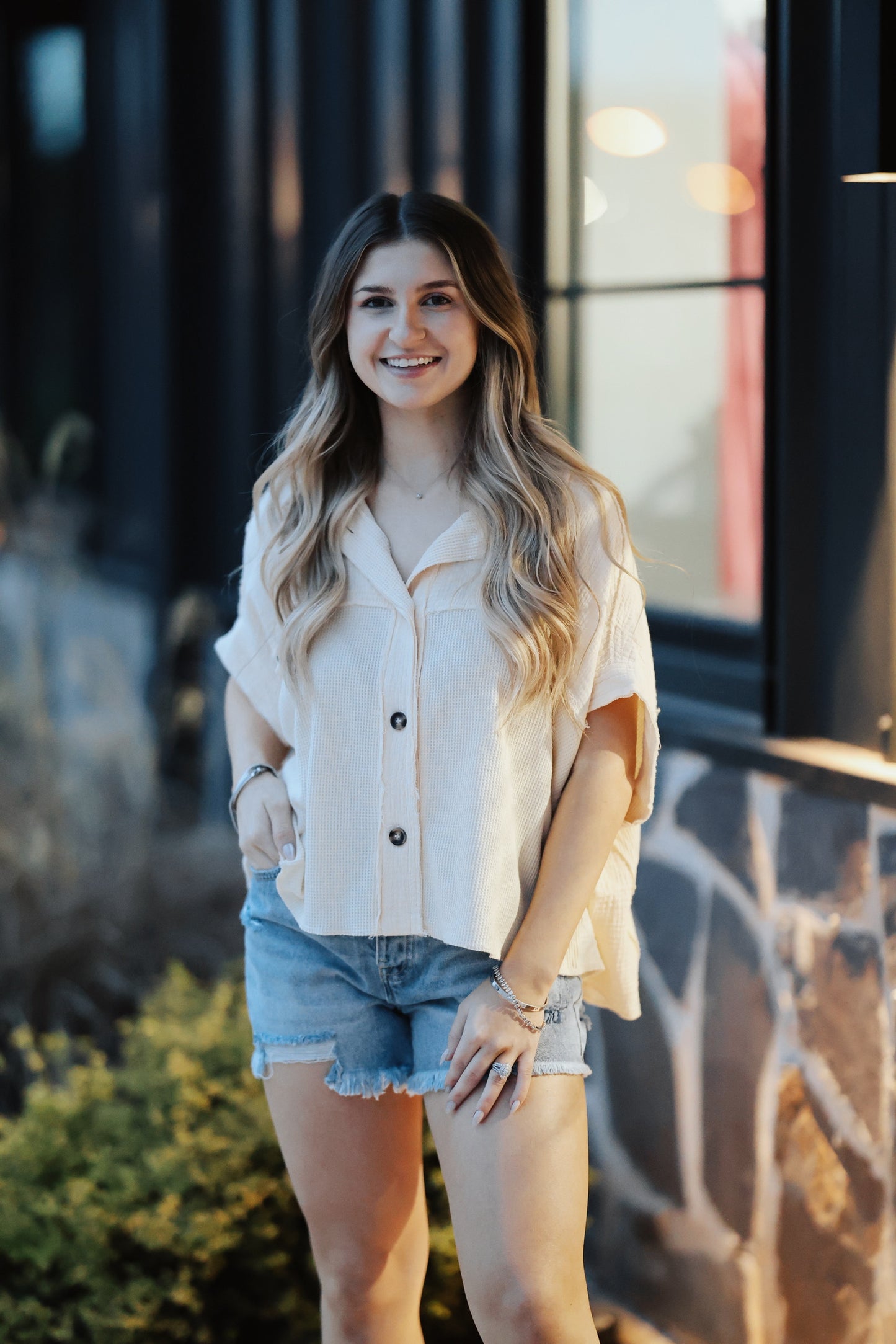 Cream Cropped Button Down Shirt