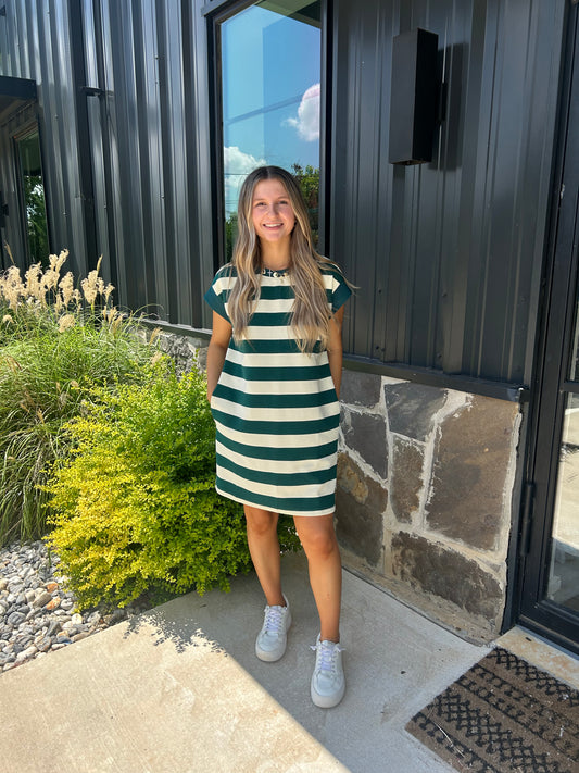 Forest Green Striped T-Shirt Dress