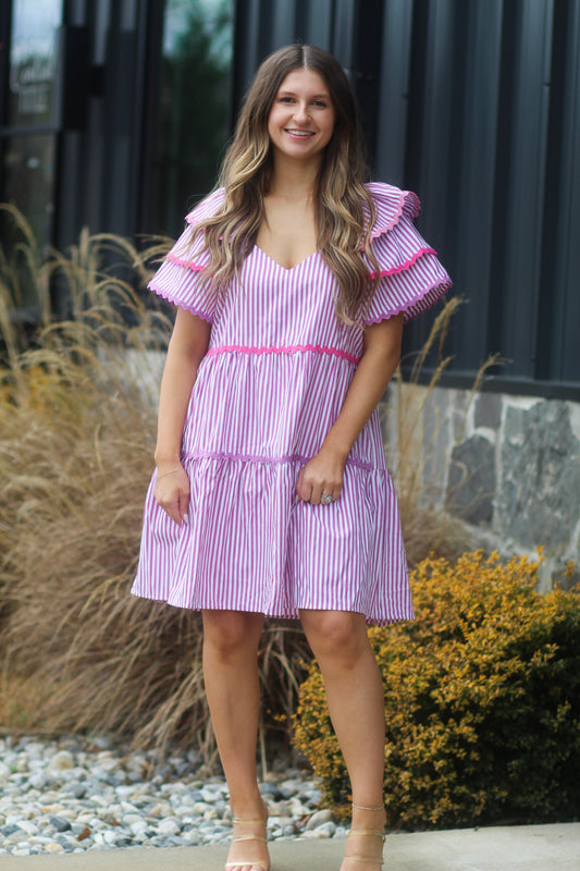 Fushia Striped Rick Raft Short Dress