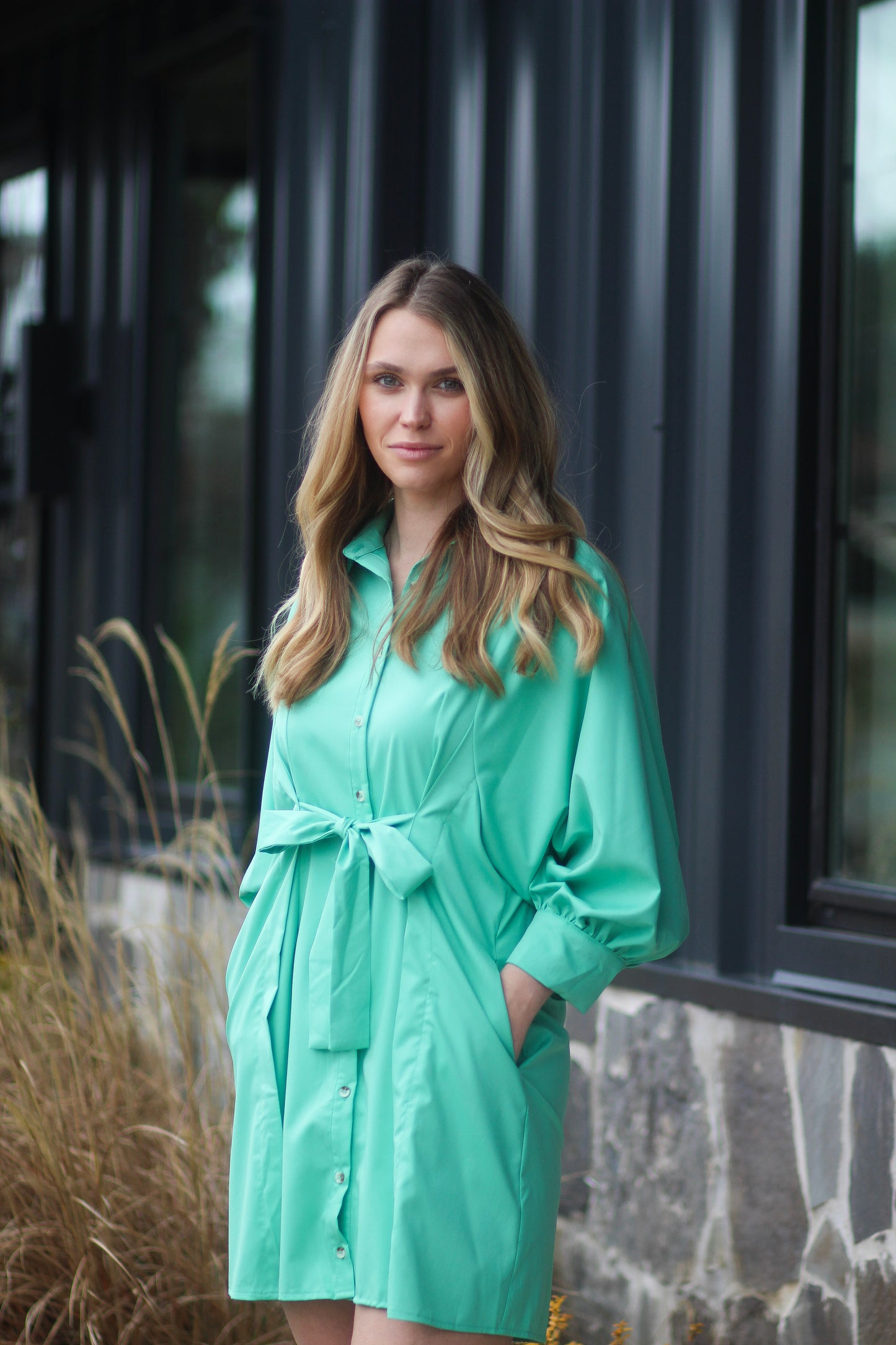 Green Button Down Wrap Dress