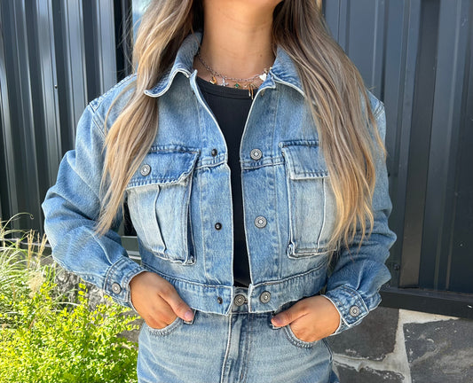 Hidden Denim Cropped Jacket