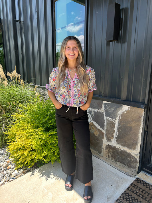 Colorful Floral Blouse With RicRac Trim