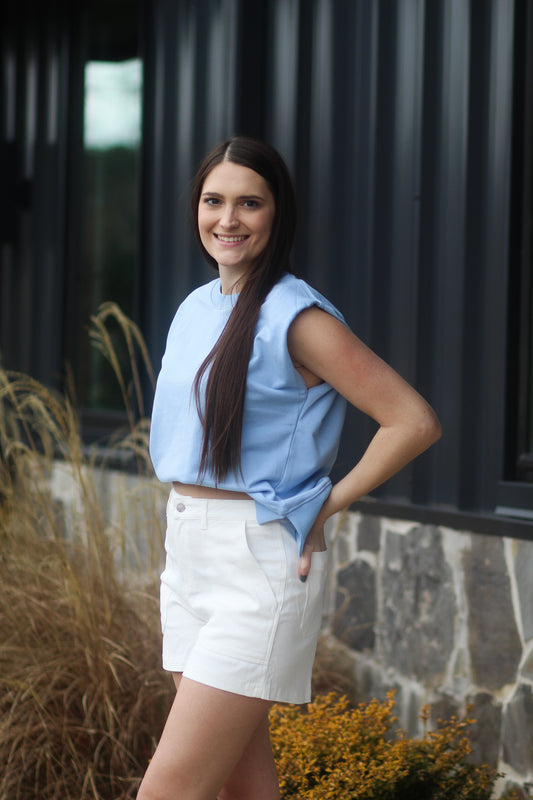 Chambray Blue Cap Sleeve Top