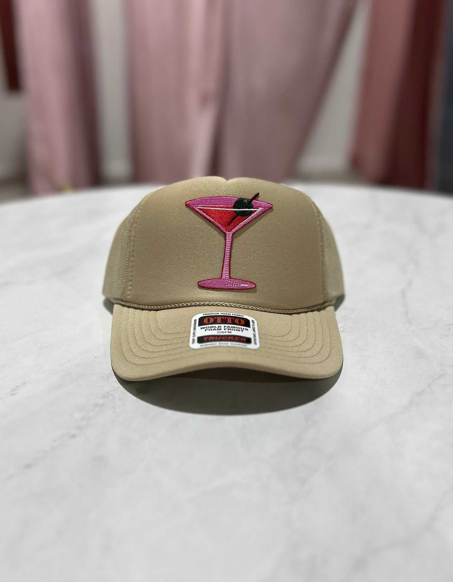 Martini Glass Khaki Trucker Hat