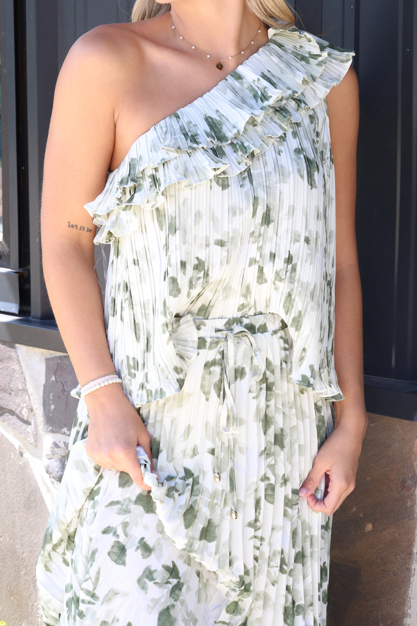 Olive Leaf Print Skirt And Top Set