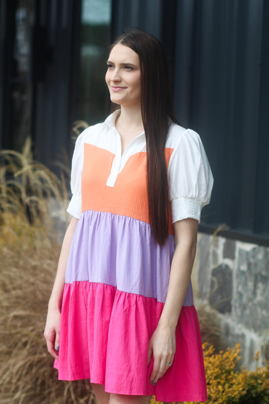 Orange/Purple/Pink Striped Short Dress