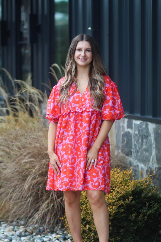 Pink/Orange Floral Short Dress