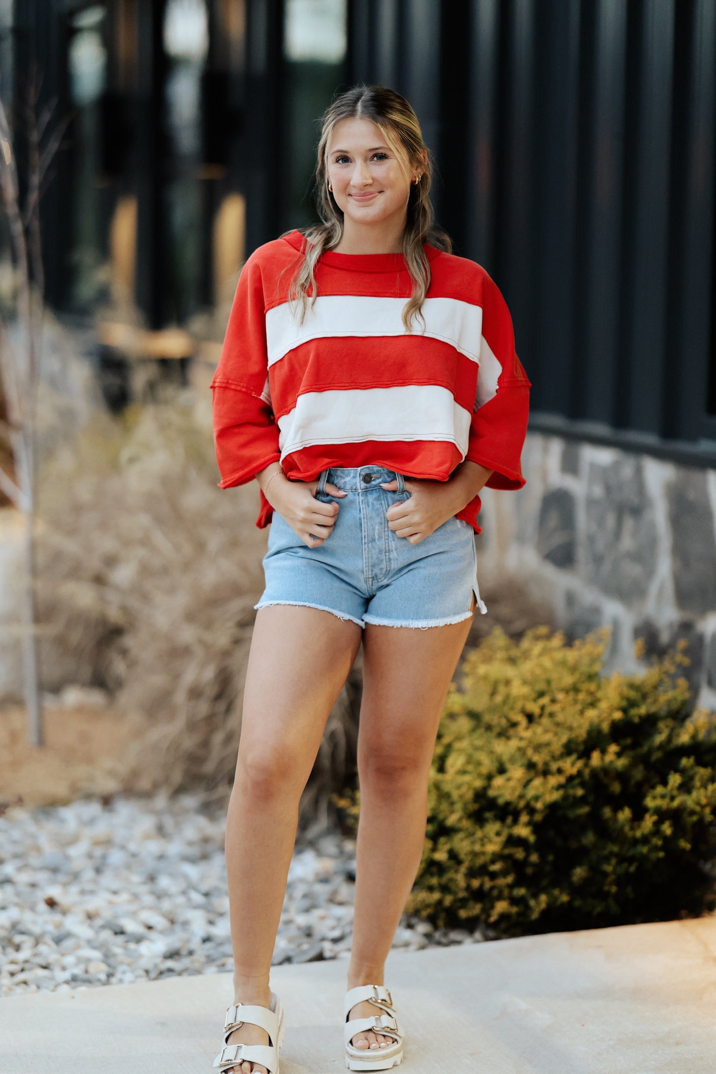 Red & White Striped Cropped Shirt