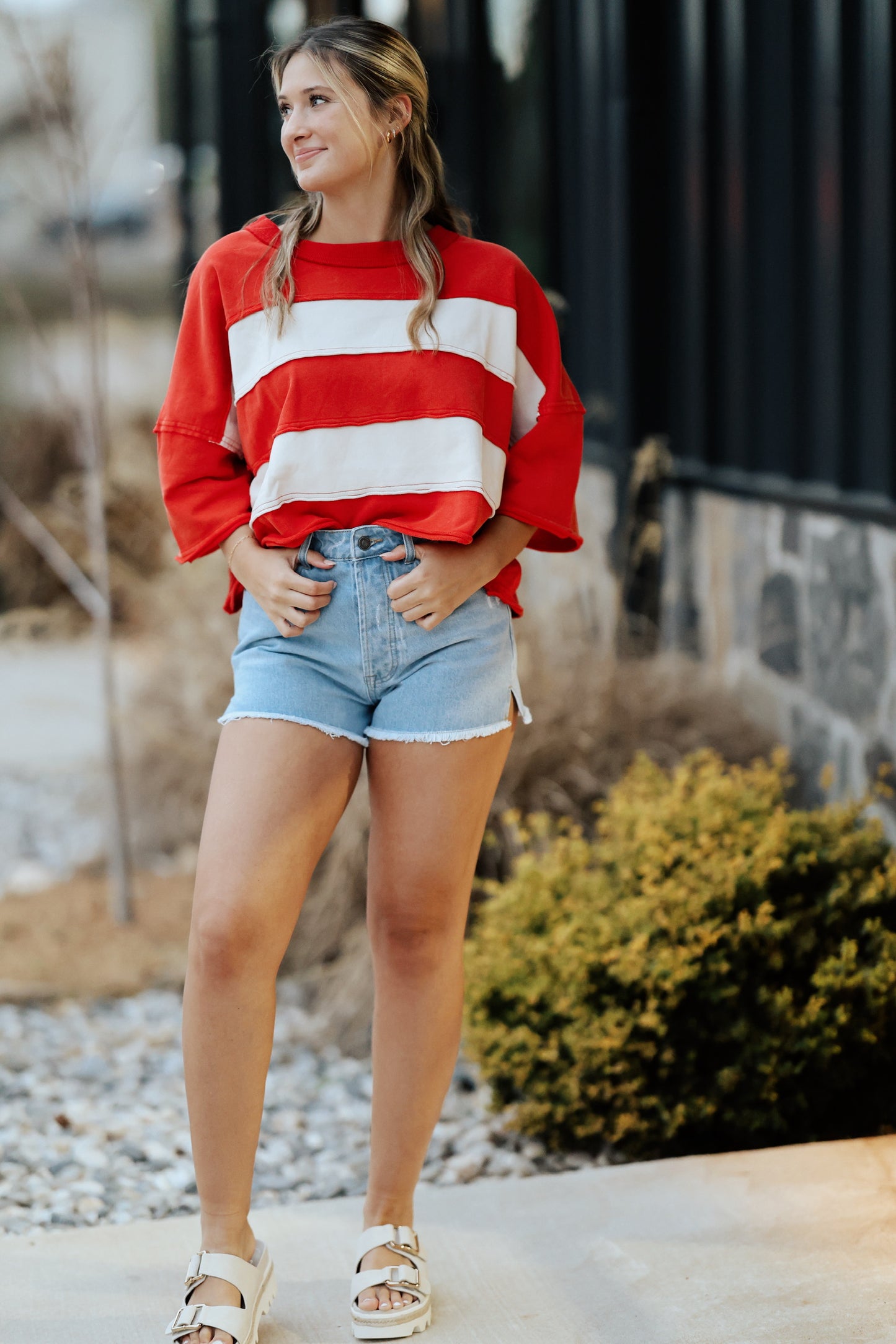 Red & White Striped Cropped Shirt