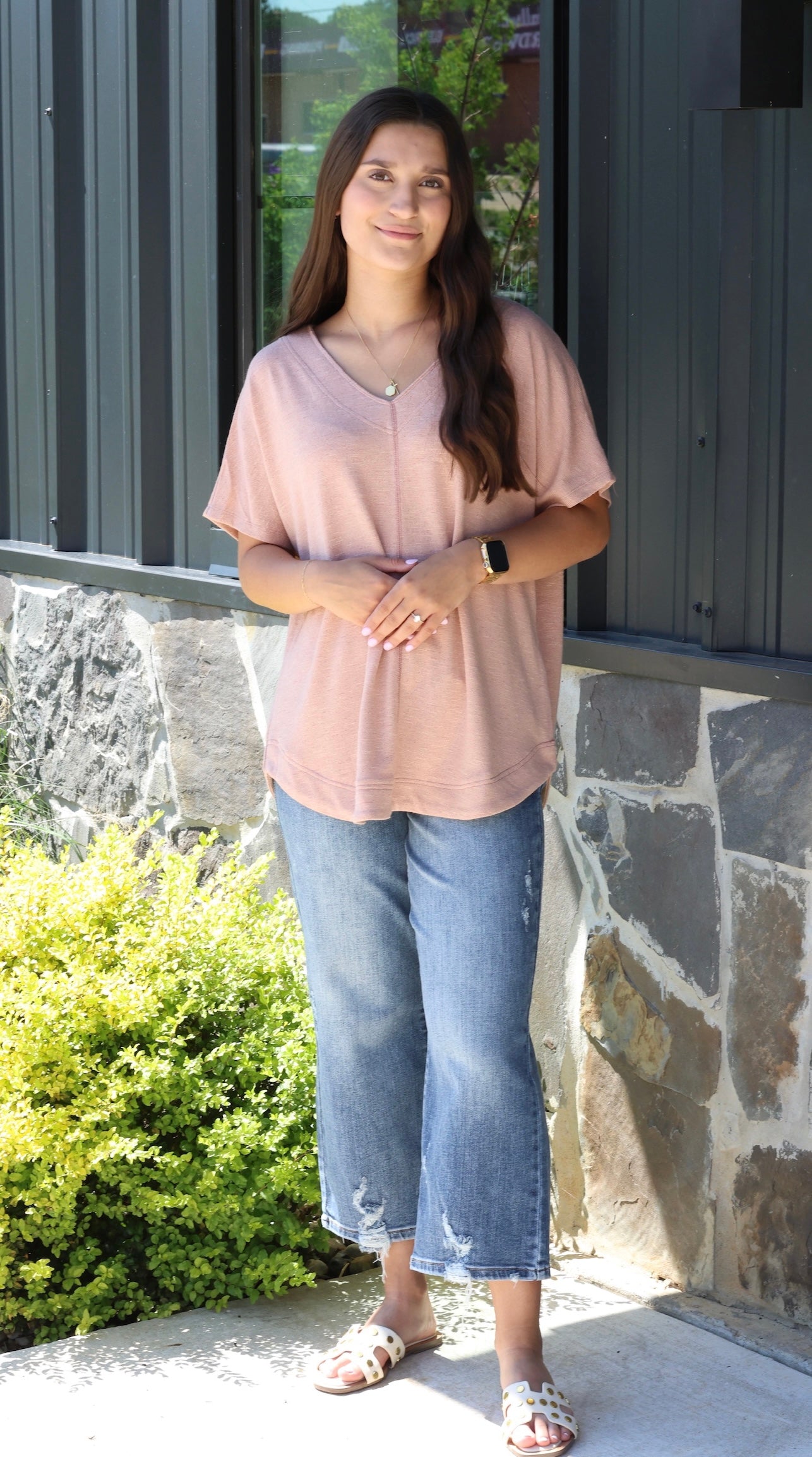 Rose Pink V-Neck Blouse