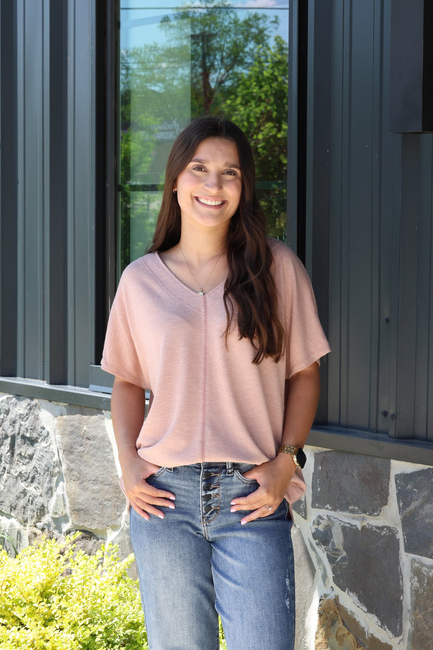 Rose Pink V-Neck Blouse