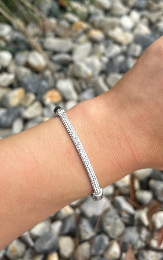 Silver Bracelet With Half Round Stones