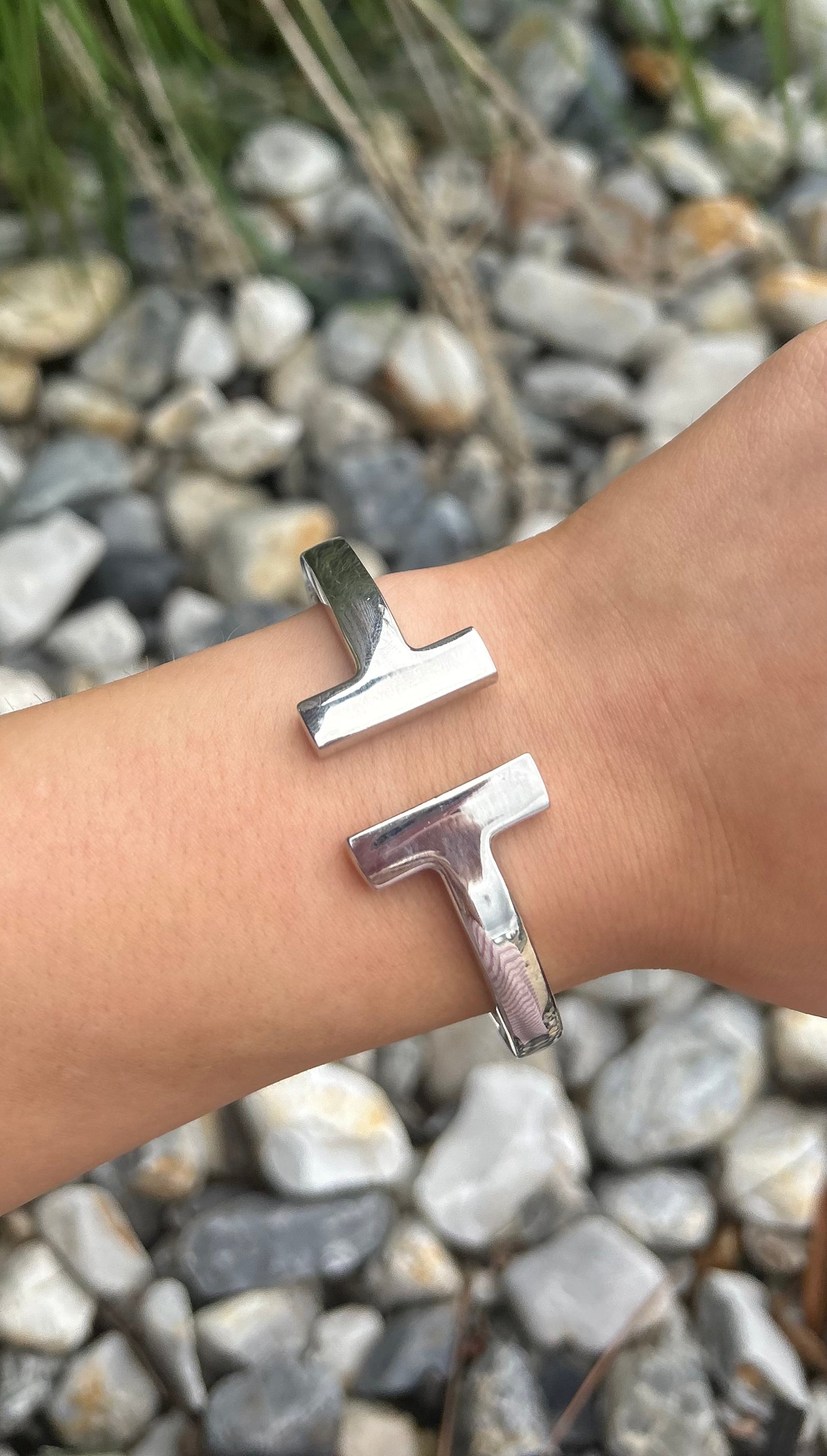 Silver Chunky T Shape Bracelet