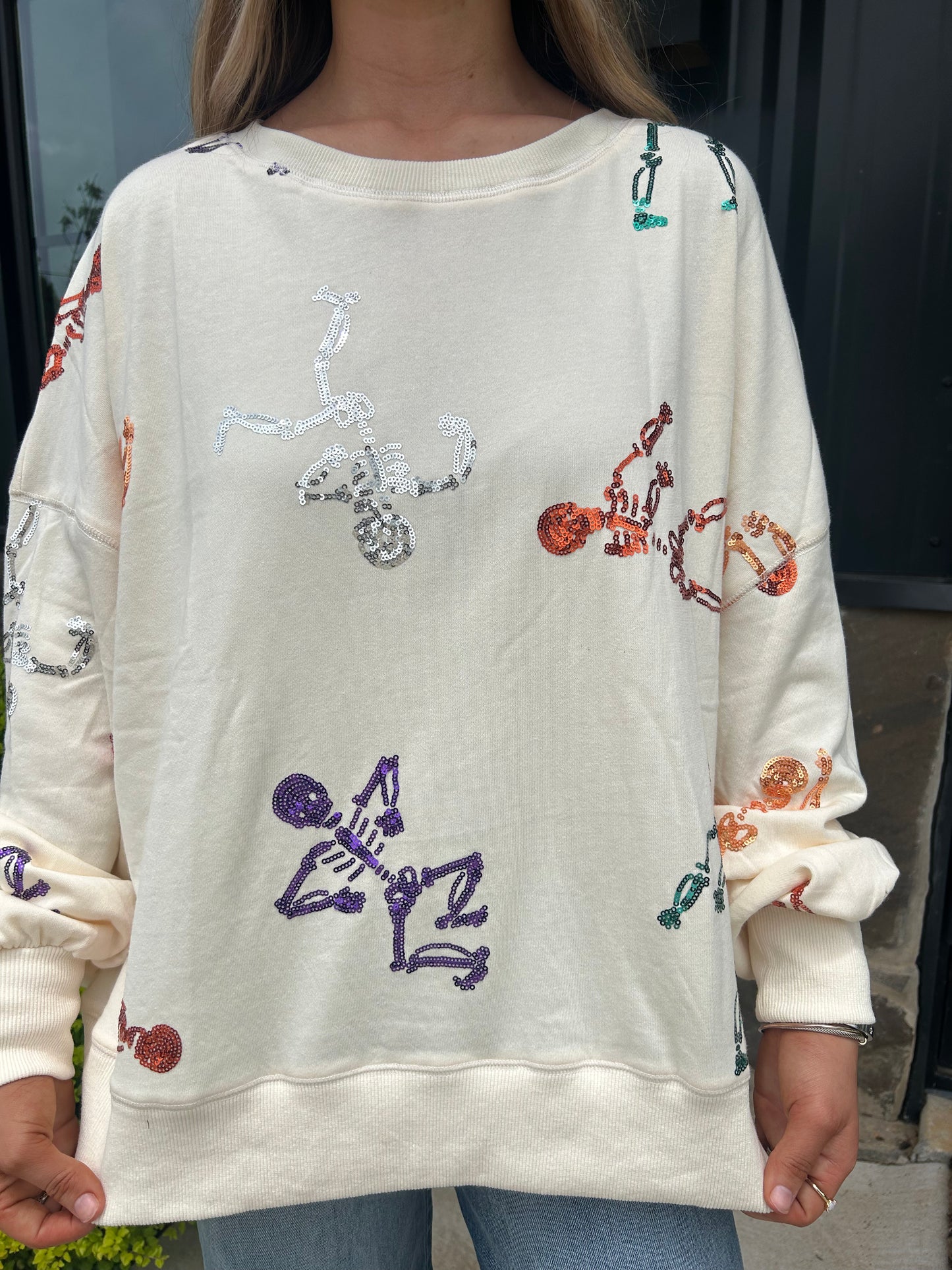 Cream Dancing Skeleton Sequin Sweatshirt