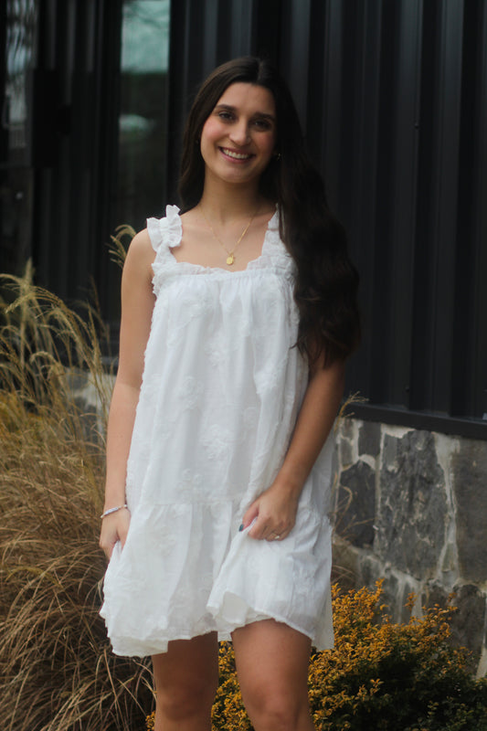 White Floral Short Dress