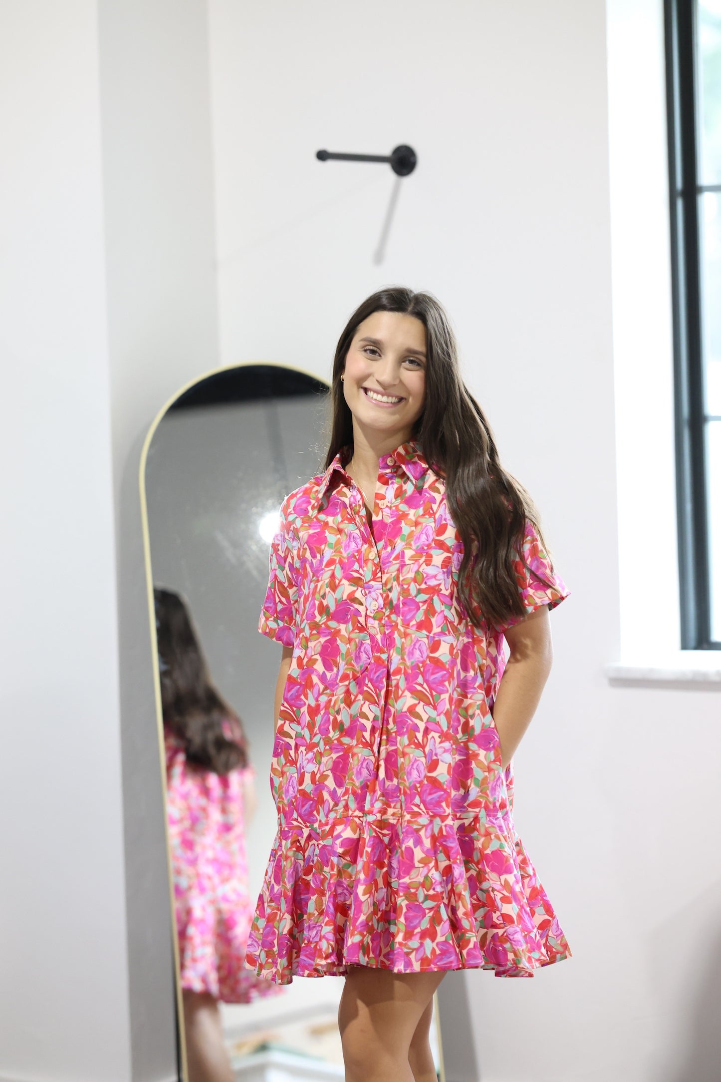 Floral Plum Button Down Short Dress